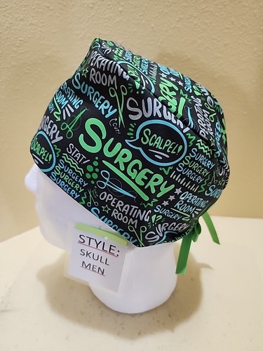 Surgery OR Scribble Men's Skull/Chemo Surgical Scrub Hat/Cap Handmade - Picture 3 of 7