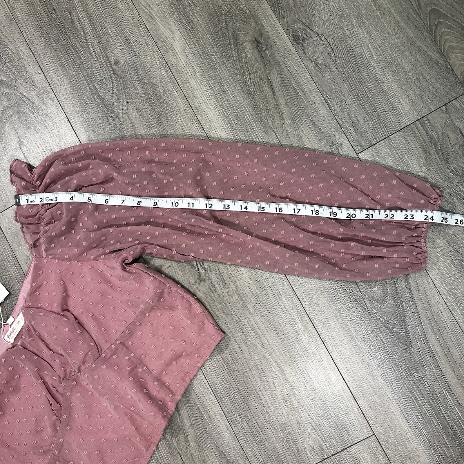 Romwe Swiss Dot Pink Crop Top Puff Sheer Long Sleeve Chiffon Blouse Large NWT