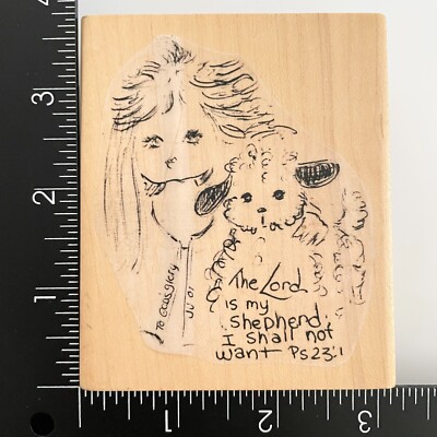 IOF The Lord Is My Shepherd I Shall Not Want Girl Dog Wood Mounted Rubber Stamp