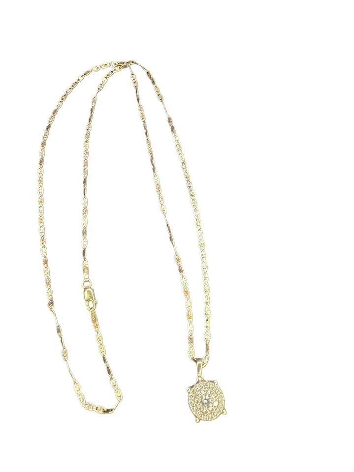 10k 20inch Tri Color Valentino Chain With 14k Natural Diamond Pendant  - Image 2 of 4