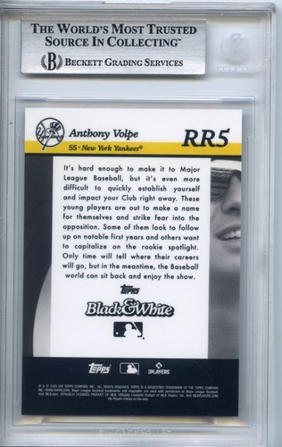 2023 Anthony Volpe Topps B&W Rookie Resolution Silver Foil /5 RR5 BGS Mint 9 NYY - Picture 3 of 4