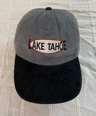 Vintage Fahrenheit Lake Tahoe Hat Embroidered Spell Out Strapback Suede Bill Cap