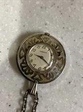 Caravelle Necklace Pendant Mechanical Winder Watch Necklace Silver Tone Working