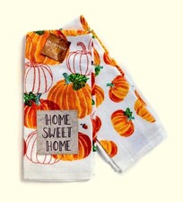 AUTUMN FALL "HOME SWEET HOME" WITH PUMPKINS KITCHEN TOWEL SET 2 NEW