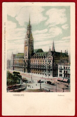 Hanseatic City of Hamburg around 1905 City Hall Knackstedt & Nether Chromo Light Print Postcard