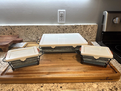 3-Temptations Old World Rustico 1/2, 1/2, 3 Qt  Baking Dishes  W/ Basket & Lids