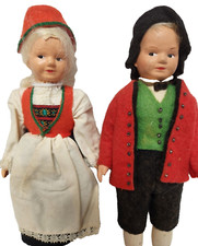 German Puppen Vtg Pair Celluloid Dolls in Traditional Bavarian Lederhosen Dirndl