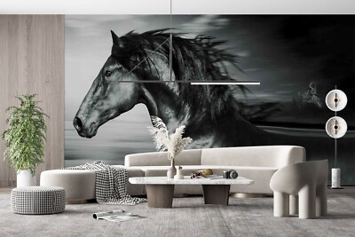 3D Black Running Horse Animal Self-adhesive Removable Wallpaper Murals Wall 54