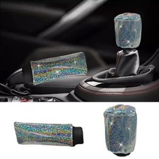 2PCS Car Hand Brake Cover and Gear Shift Knob Cover, Bling Crystal Silver