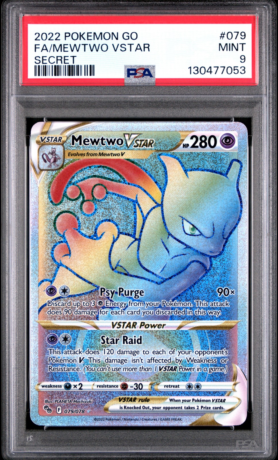 2022 POKEMON GO SECRET #079 FULL ART/MEWTWO VSTAR PSA 9