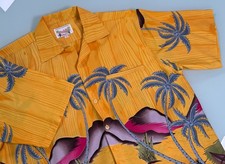 VTG Waikiki Creations Camp Shirt Mens L Yellow Tropical Paradise Pattern DadCore