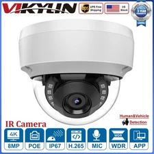 VIKYLIN 4K 8MP IR 30M Night Vision Dome Security IP Camera Built-in MIC IP67 WDR