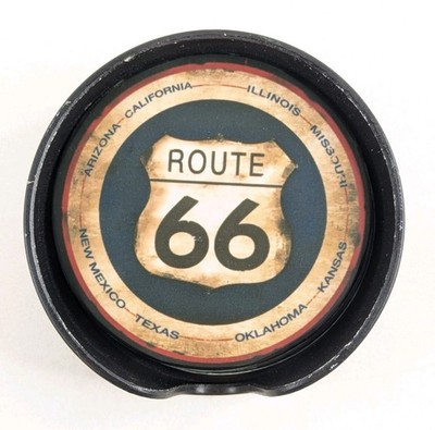 Route 66 Set of 4 Circle Coasters w/ Holder - 5'' - By Open Road - EUC