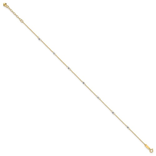 Tobillera de cadena con cuentas de espejo de oro de dos tonos de 14 k 9" con 1 pulgada de extensión 0,77 gm para mujer - Imagen 2 de 7