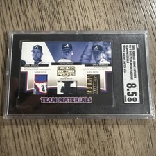 2005 DONRUSS MADDUX-GLAVINE-SMOLTZ GAME WORN TRIPLE PATCHES /16 HOF BRAVES