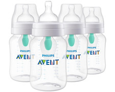 Anti-Colic Baby Bottle with Airfree Vent, 9Oz, with Flow 2 Nipples, 1M , 4Pk, Cl