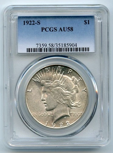 1922-S PEACE SILVER DOLLAR PCGS AU-58