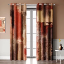 Burnt Orange Blackout Curtains, Abstract Brown Black Modern Window Drapes 2 P...