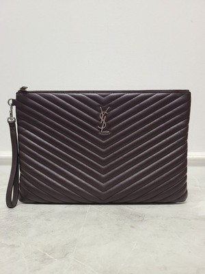 Saint Laurent Clutch Burgundy Silver YSL Matelassé 131394588