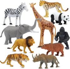 Safari Animal Figurines Set for Kids, 10 Piece Realistic Wild Zoo Animals Collec