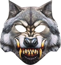 Wolf Half Mask - Sublimated 3-D - Scary Teeth - Costume Accessory - One Size
