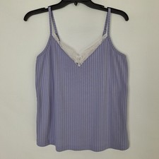 Y2K Tank Top Womens White Lace Trim Camisole Fairy Layer Ribbed Lavender S