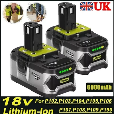 2x 6.0Ah Lithium Battery For Ryobi 18V P108 ONE PLUS P107 P104 RB18L26 RB18L50