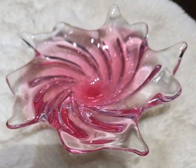 GLASSWORKS Chribska Pink Glass Flower Shaped Bowl Dish Czech Republic 5 D