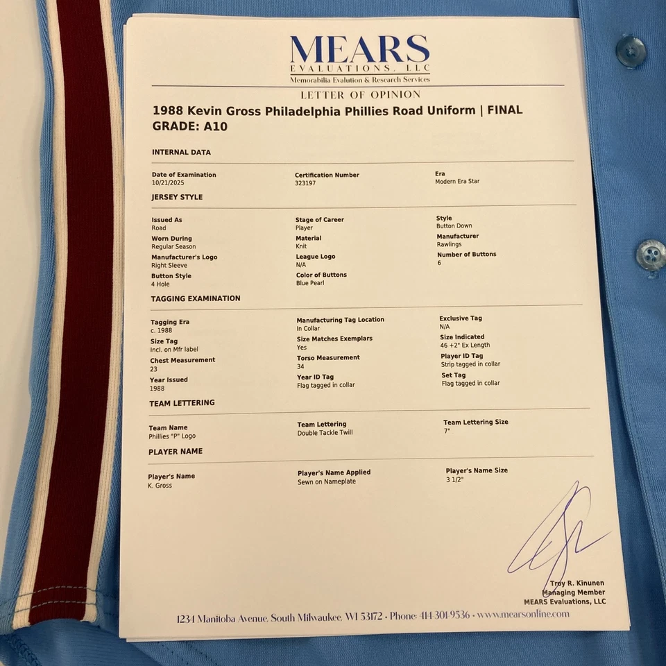 Kevin Gross Juego Usado Philadelphia Phillies Jersey Uniforme MEARS A10 Foto 2 de 4