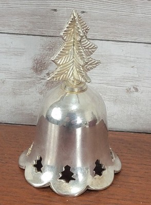 FS Vintage Silver Plated Christmas Tree Bell Made  India Cut Out Scalloped Edge