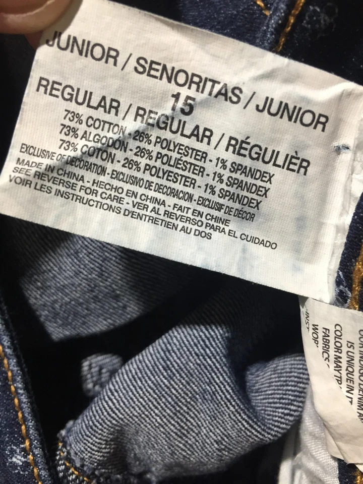 L.e.i. Pantalones Cortos de Jean Ashley Lowrise Para Mujer 15 Regular Azul Estampado Gráfico Desteñido Foto 3 de 4