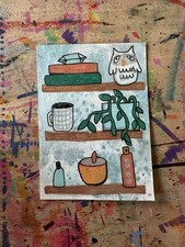 ACEO - Original Art Card - Owl Shelf - Hand Painted Original 