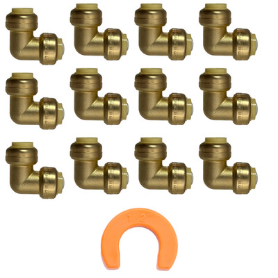 12 Pack XFITTING 1/2'' Push Fit Elbow with 1 Free Disconnect Clip