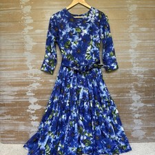 Samantha Sung Aster Midi Shirt Dress Blue Floral Preppy Classic Womens 4