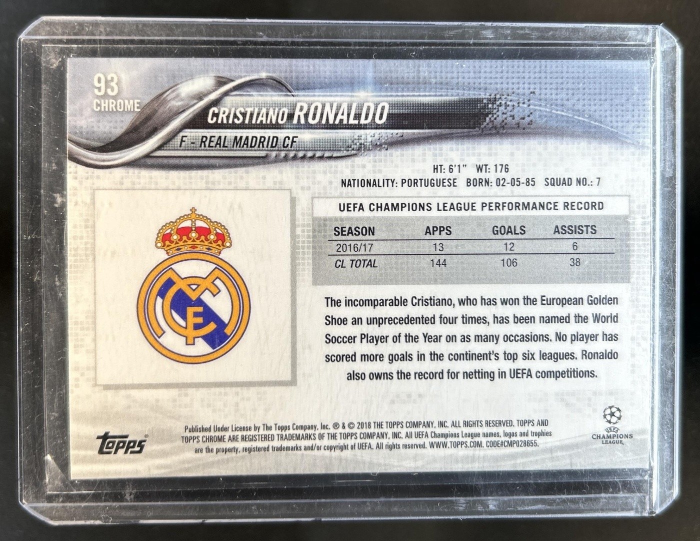 2017 Topps Chrome UEFA Cristiano Ronaldo #93 Real Madrid view 2
