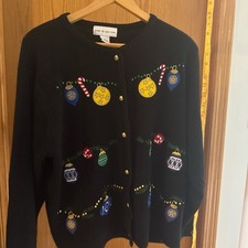 Croft  Barrow Christmas Sweater Cardigan Ornaments Women's Size M Holiday