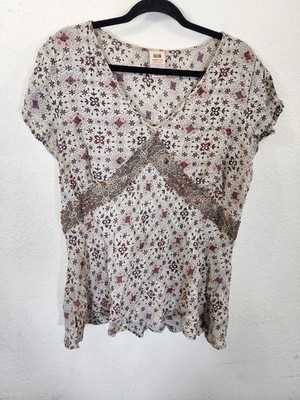 Faded Glory Plus Womens 18W 20W Top Y2K Boho Fairycore Rayon Floral Beaded