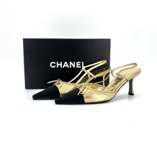 Vintage Chanel CC Logo Bow Cap Toe Slingback ...