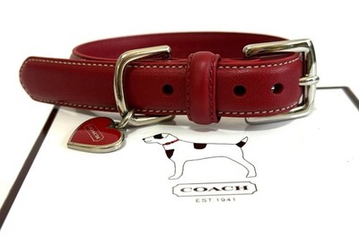NEW Coach Y2K Vintage Red Leather Heart Enamel Charm Dog Pet