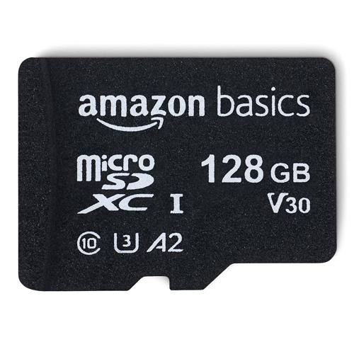 Amazon Basics 128GB Micro SDXC Memory Card with Full Size Adapter, A2, U3, Read 
