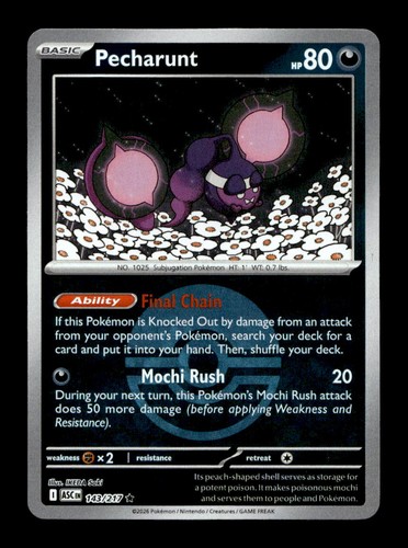 Pecharunt (Poke Ball) 143/217 Rare Ascended Heroes Pokemon Reverse Holo NM
