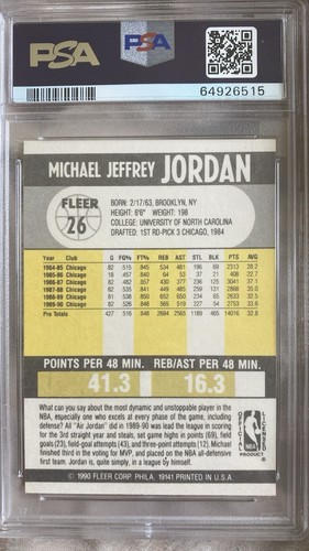 1990-91 Fleer - Michael Jordan #26 No Black Line Under Biographical Information - Picture 2 of 2