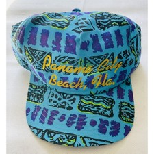 VTG Panama City Beach Florida Snapback Hat Mens 90s Adjustable Geometric Teal