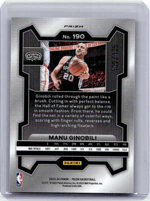 マヌ・ジノビリ 2023-24 Panini Prizm - Manu Ginobili #190 Blue Ice Prizm /125 for