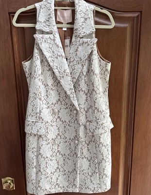 NWT Anthropologie Hutch Ivory Lace Double-Breasted Sleeveless Mini Dress Size M