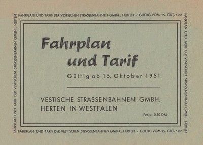Fahrplan Vestische Straßenbahnen 1951 (Reprint)