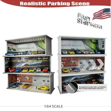 1/64 Diorama Diecast Car Garage Model LED City Street Building Scene Model Toys