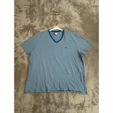 Lacoste Women's Blue White Striped V Neck T Shirt Regular Fit Size 8