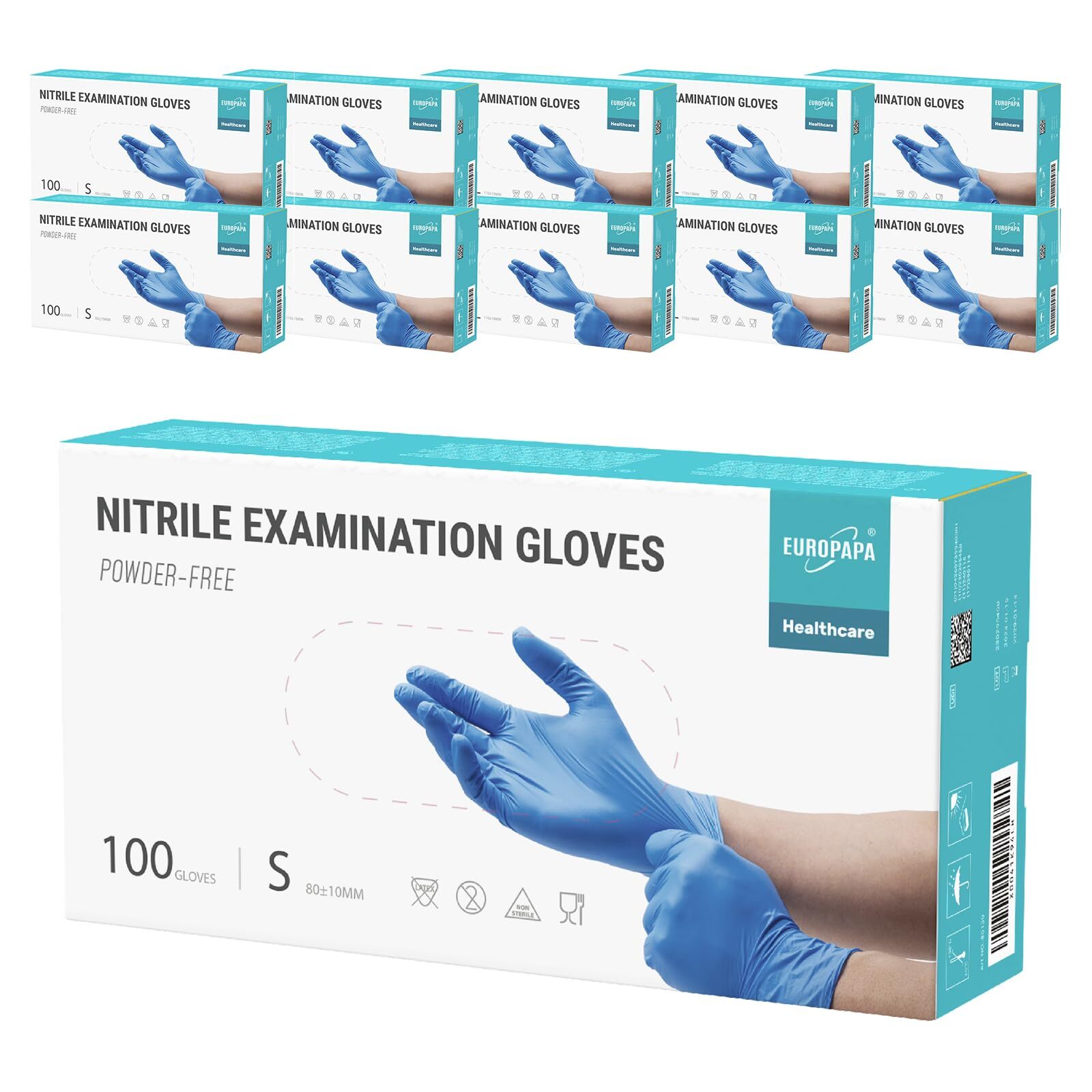 Nitrile Examination Gloves, Ocean Blue, M, Pack of 1000