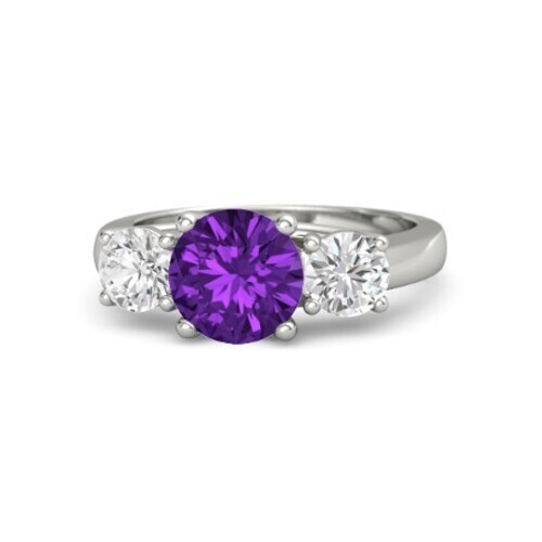 Round Cut Purple Amethyst CZ Wedding Ring in Sterling Silver